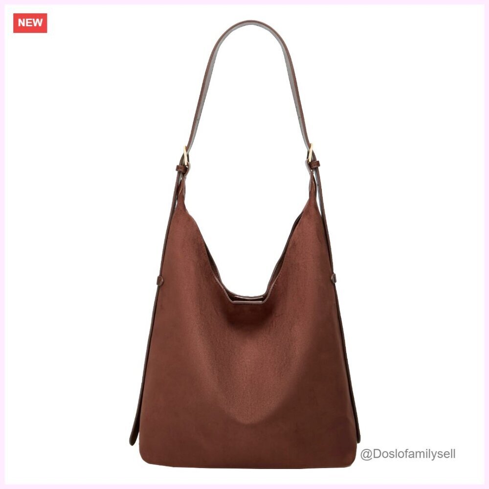 Faux Suede Tote Bag Slouchy Hobo Crossbody Shoulder Bag Chic Minimal